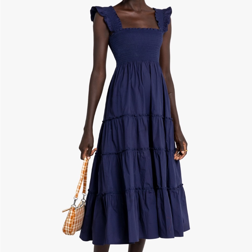 Smocked Navy Midi Dress